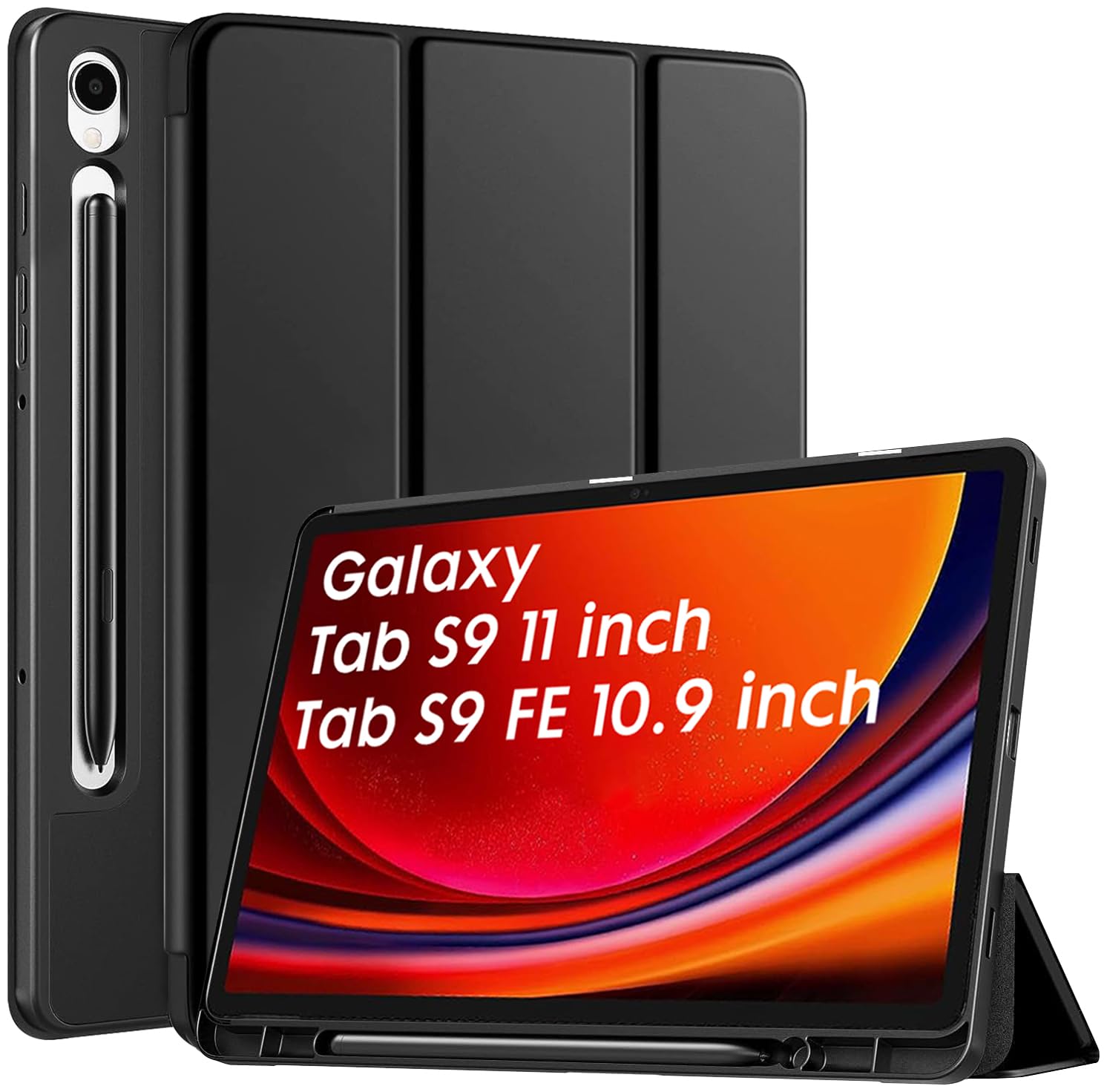 Robustrion Cover for Samsung Tab S9 11 inch/Tab S9 FE Cover Case 10.9 inch, Flip Case Cover with [S Pen Holder] for Samsung Galaxy Tab S9 Tablet/Tab S9 FE Tablet Cover [Auto Sleep Wake] – Black