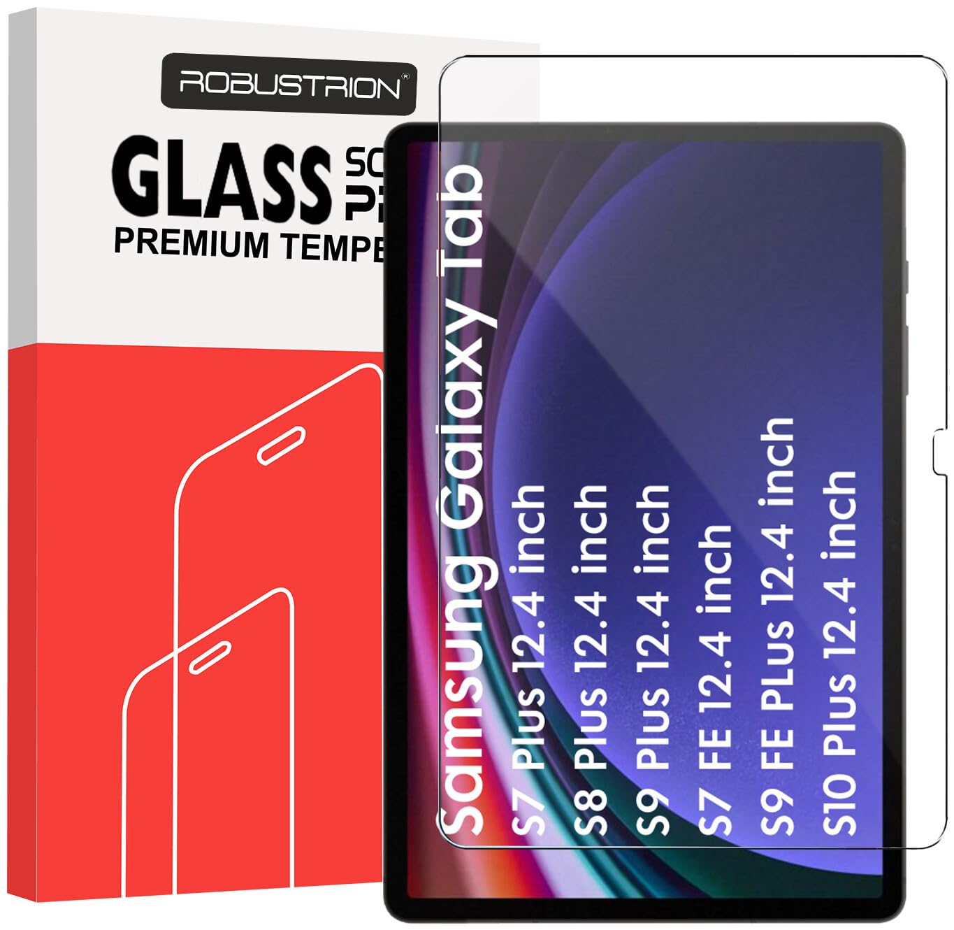 Robustrion Tempered Glass for Samsung Galaxy Tab S9 FE Plus / S9 Plus / S10 Plus / S8 Plus / S7 FE 12.4 inch Screen Protector Guard for Samsung S9 FE+ / S10+ / S9+ / S8+ /S7+/ S7 FE Tablet – Pack of 1