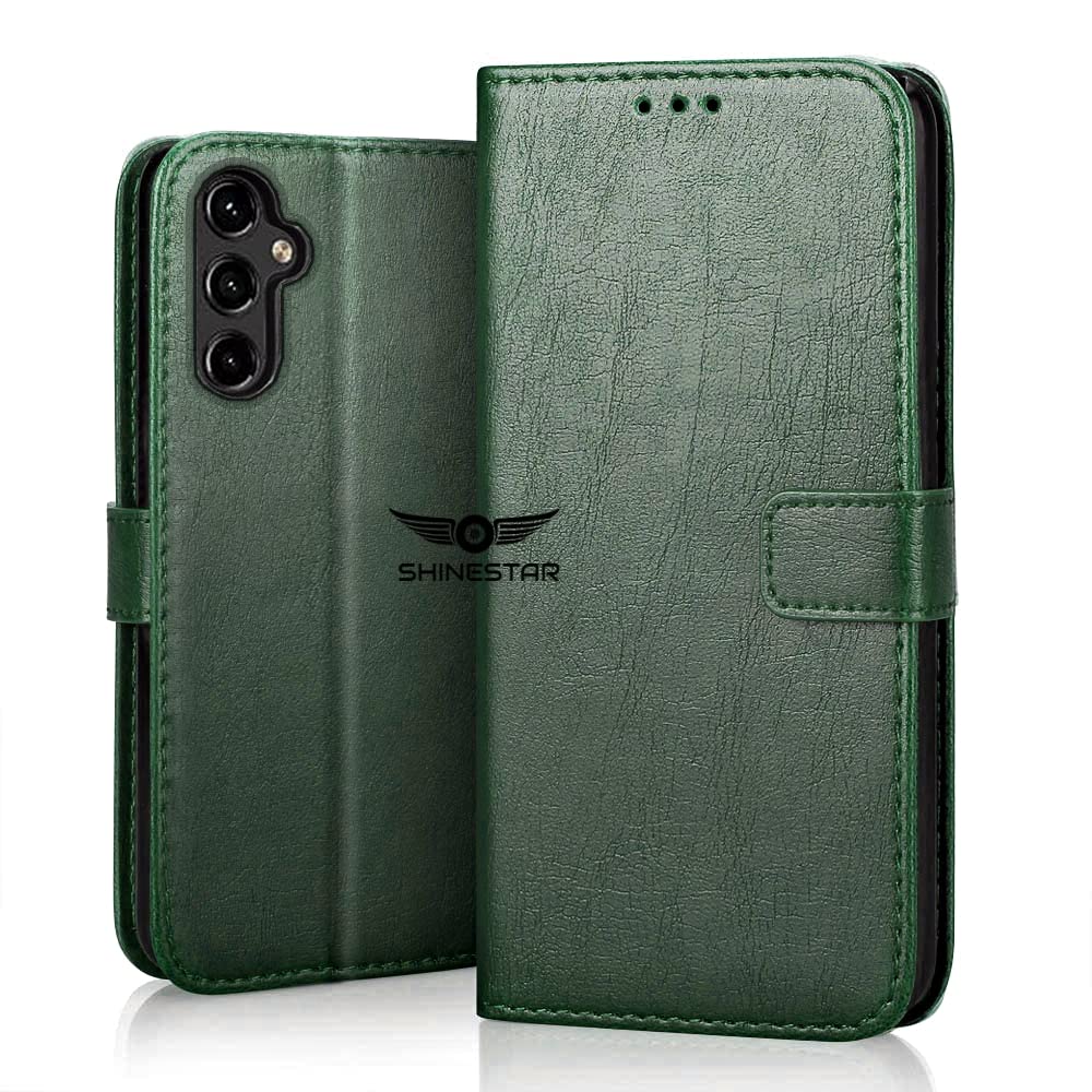 SHINESTAR Samsung Galaxy A14 5G Flip Back Cover | PU Leather Flip Cover Wallet Case with TPU Silicone Case Back Cover for Samsung Galaxy A14 5G – Unique Green