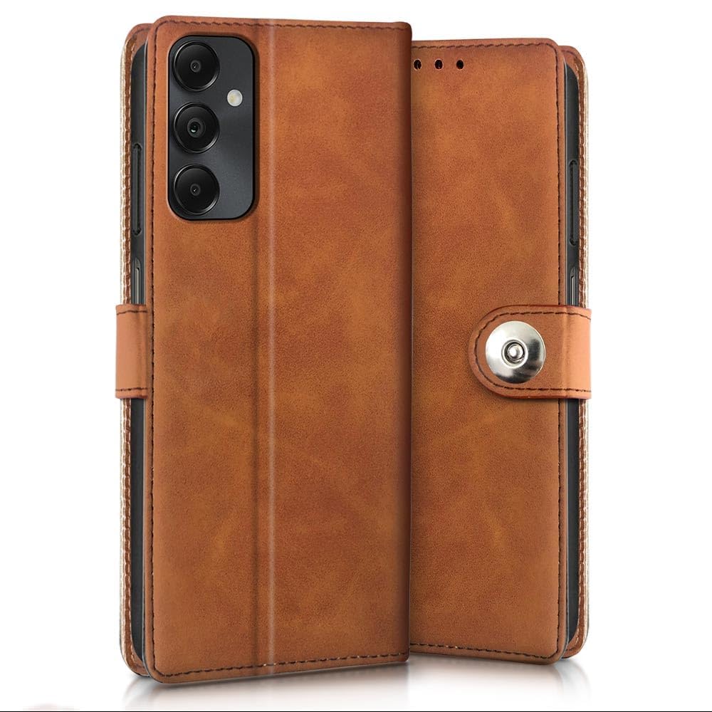 TOUCCH Flip case for Samsung Galaxy A14 4G / 5G| Leather Finish Cover & Flexible Stand Design | Card and Money Pocket | Leather Button Cover for Samsung Galaxy A14 4G / 5G – Brown