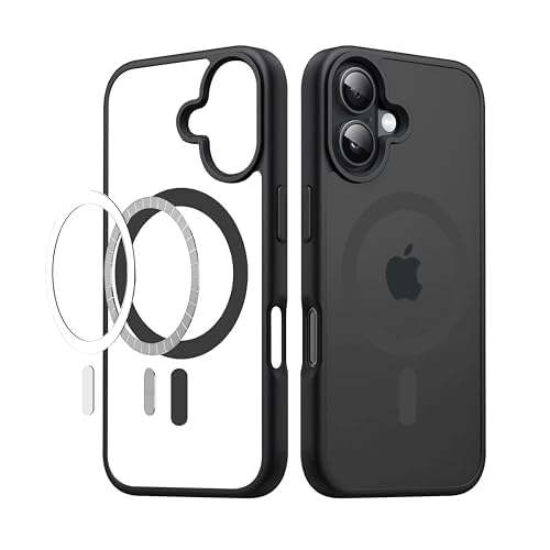 TOUCCH iPhone 16 Magnetic Transparent Case | Shock Proof Design & Camera Protection | Magsafe Wireless Charging case for Apple iPhone 16 | Sleek Hard Crystal Cover – Black (Back)