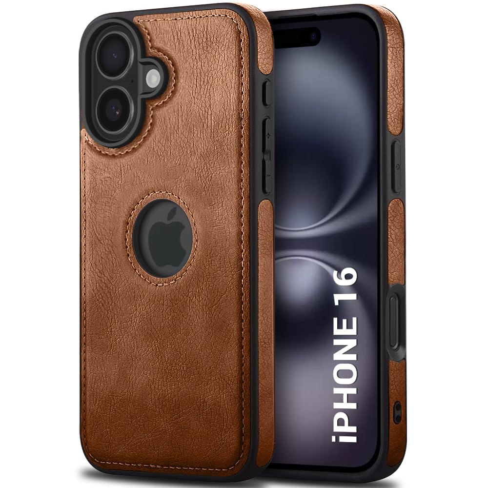 TheGiftKart Genuine Leather Finish Back Cover Case for iPhone 16 | Shockproof Design | Raised Edges for Camera & Screen Protection | Stunning Minimalist Design Back Case Cover for iPhone 16 (Brown)