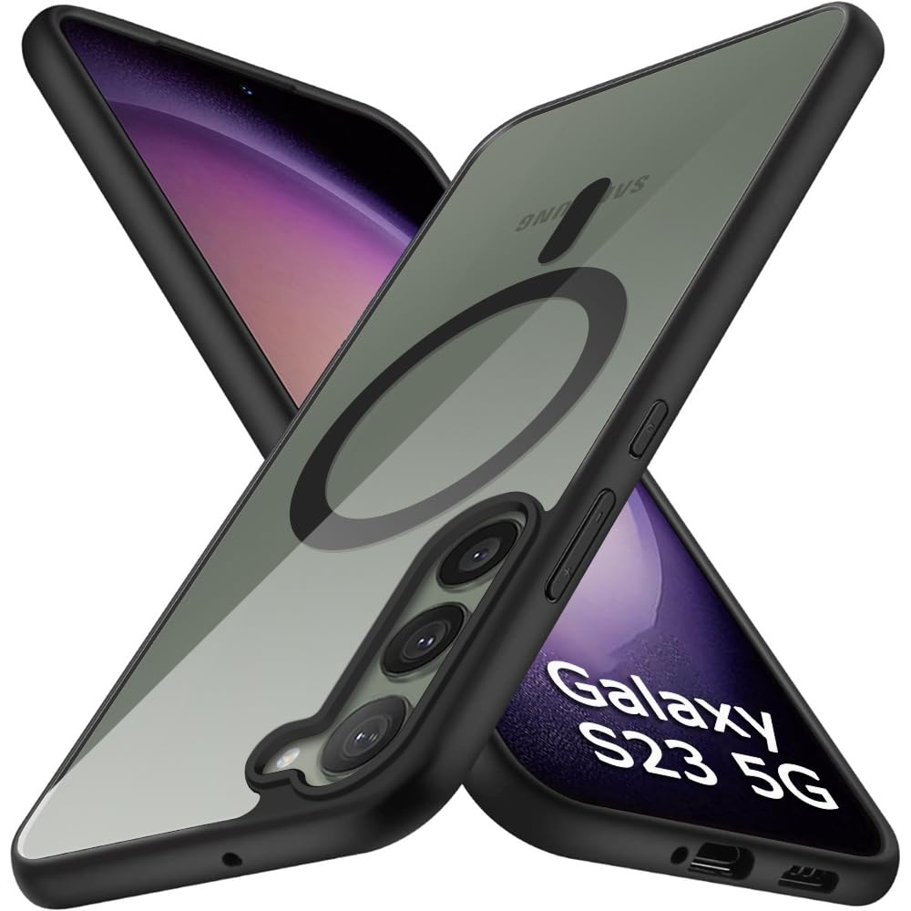 TheGiftKart Hybrid Back Cover Case for Samsung Galaxy S23 5G Compatible with MagSafe | Shockproof Design | Hard Transparent Back Cover Case for Samsung Galaxy S23 5G (PC & TPU, Black Sides)