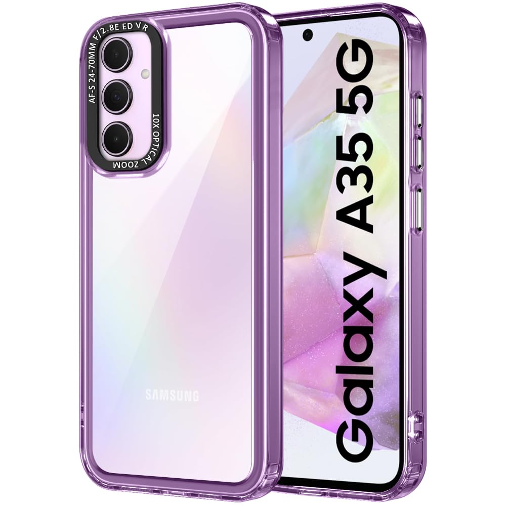 TheGiftKart Hybrid Shockproof Back Cover Case for Samsung Galaxy A35 5G | Stylish Camera Border | Electroplated Buttons | Crystal Clear Hard Back Case for Samsung A35 5G (TPU & PC, Purple Bumper)