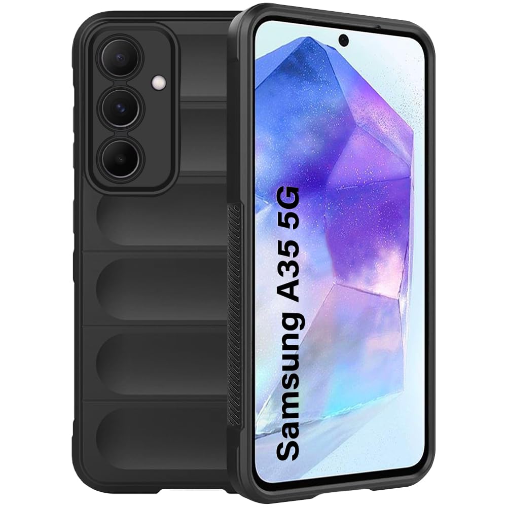 TheGiftKart Liquid Silicon Back Cover Case for Samsung Galaxy A35 5G | Shockproof Military Grade Protection | Micro-Fibre Cloth On Inner Side | Built-in Anti-Slip Grip Samsung A35 Cover (TPU, Black)