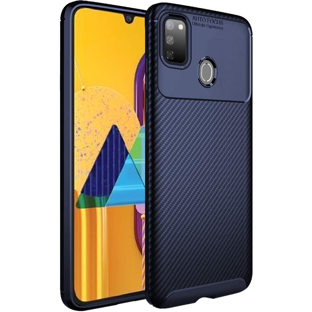 TheGiftKart Rugged Carbon Fibre TPU Armor Back Cover Case for Samsung Galaxy M21 / M21 2021 Edition / M30s (Blue)
