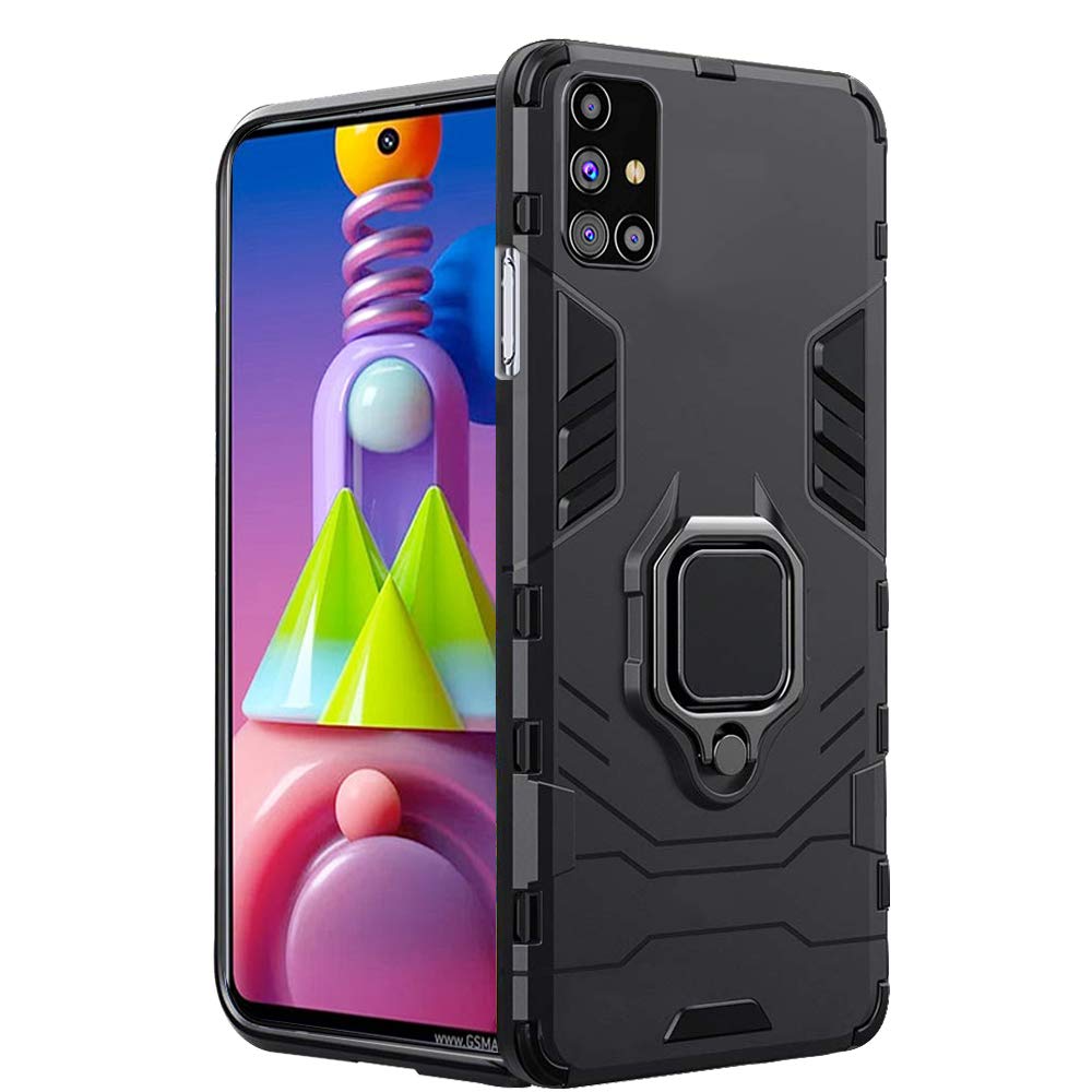 TheGiftKart Tough Armor Bumper Back Case Cover for Samsung Galaxy M51 | Ring Holder & Kickstand in-Built | 360 Degree Protection | Hard Back Case Cover for Samsung Galaxy M51 (PC & TPU, Black)