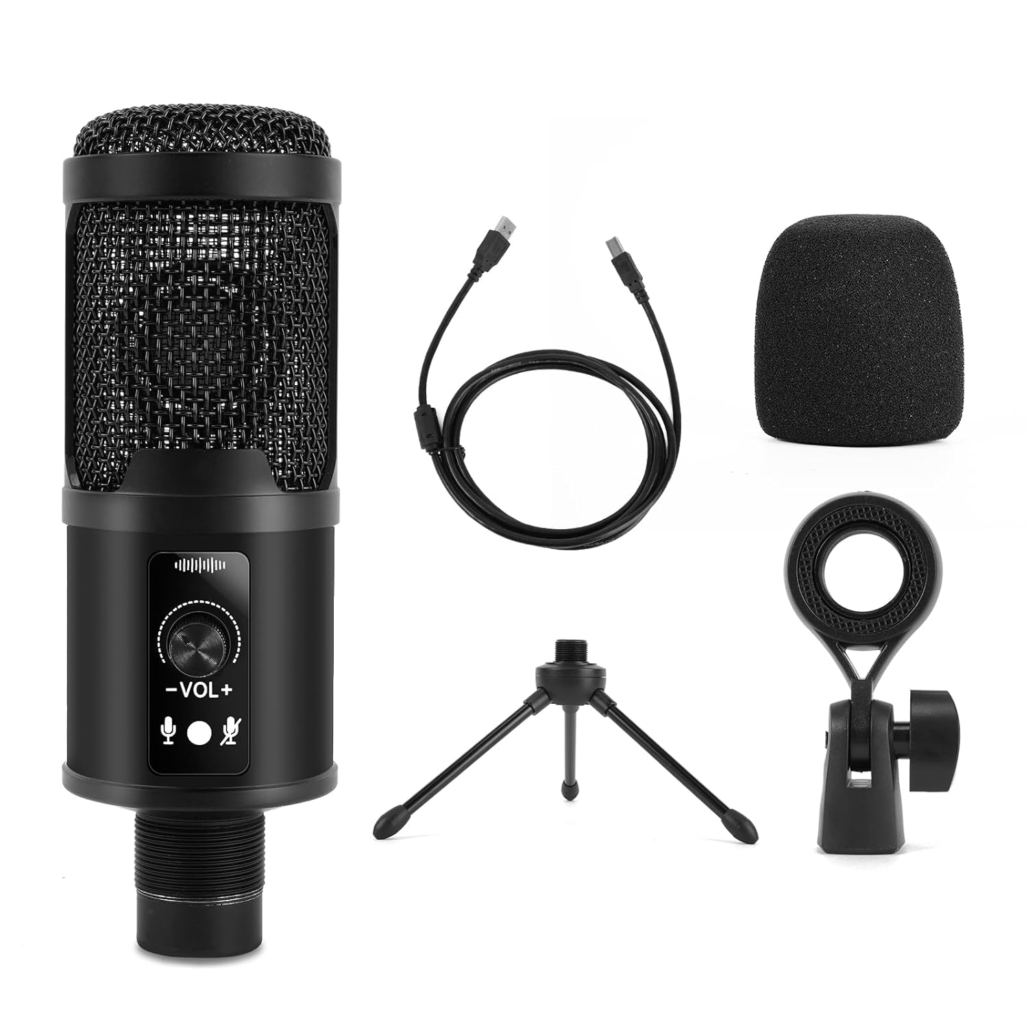 UCEC USB Condenser Unidirectional Mic for PC and Singing Recording Microphones with Mic Gain for Gaming Podcast Studio Vlogging, Black