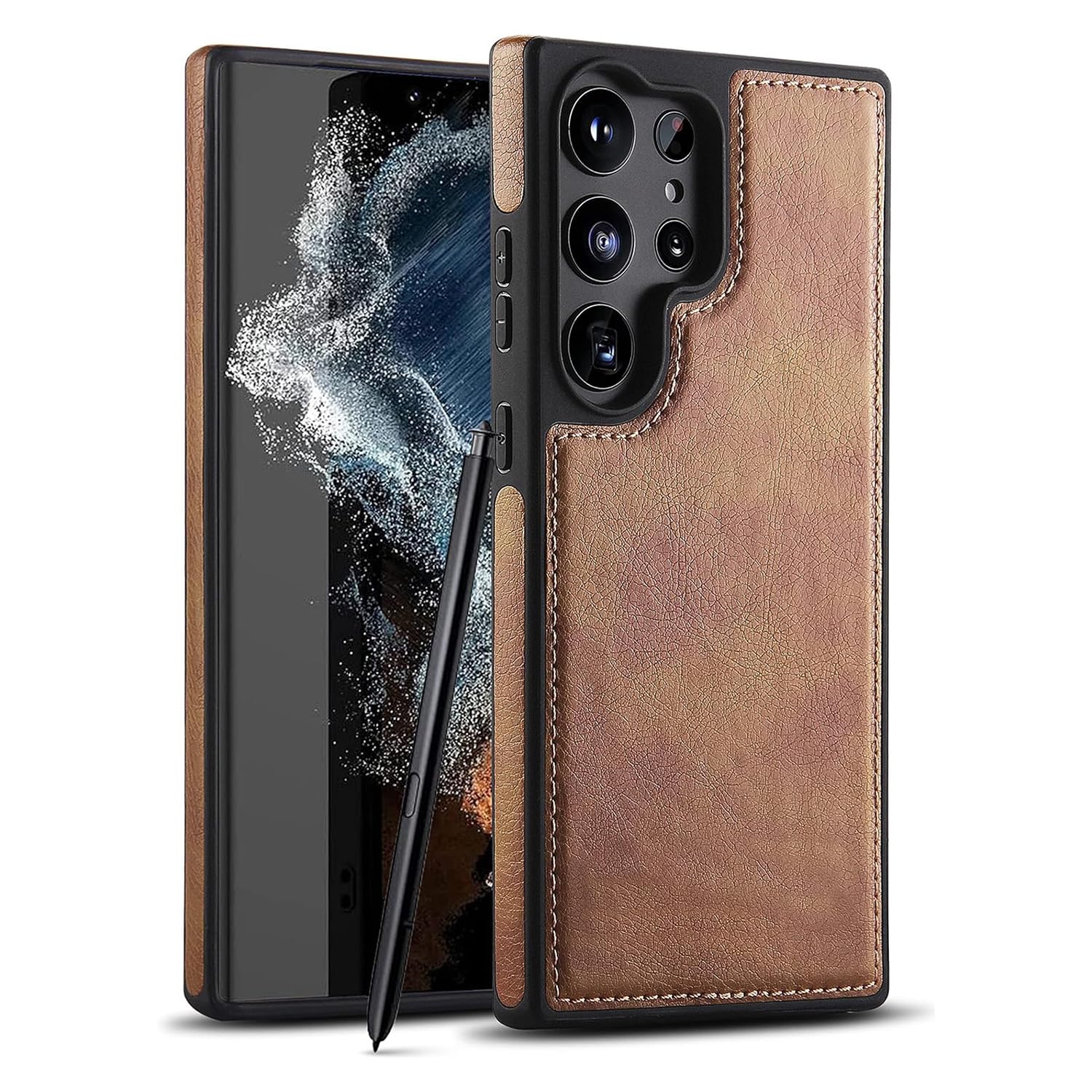 V-TAN Soft Leather case Back Cover Compatible with Samsung S23 Ultra (Brown)