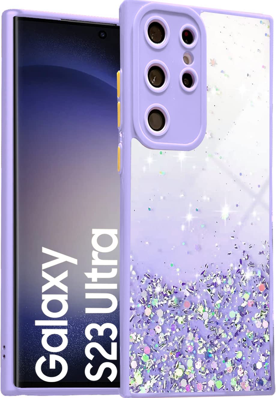 VONZEE Case Compatible with Samsung Galaxy S23 Ultra 5G, Non Moving Glitter Cover for Girls & Women Soft TPU Shockproof Anti Scratch Drop Protection Cover (Purple)