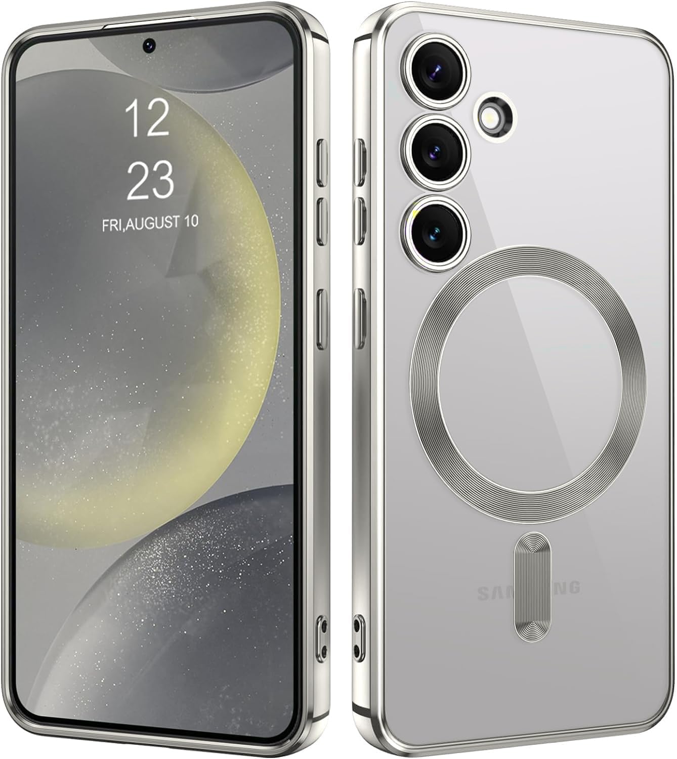VONZEE Clear Logo Electroplating Transparent Case for Samsung Galaxy A35 5G, Magnetic Plating Electroplate TPU Cover, Individual Camera Protection for Each Lens- Grey
