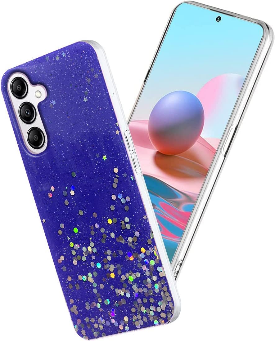 Vonzee® Glitter Case Compatible for Samsung A14 5G, Non Moving Glitter Stars Cover Soft TPU + Hard PC Bumper Bling Cover for Women Girls Protective Shockproof Phone Case (Purple)