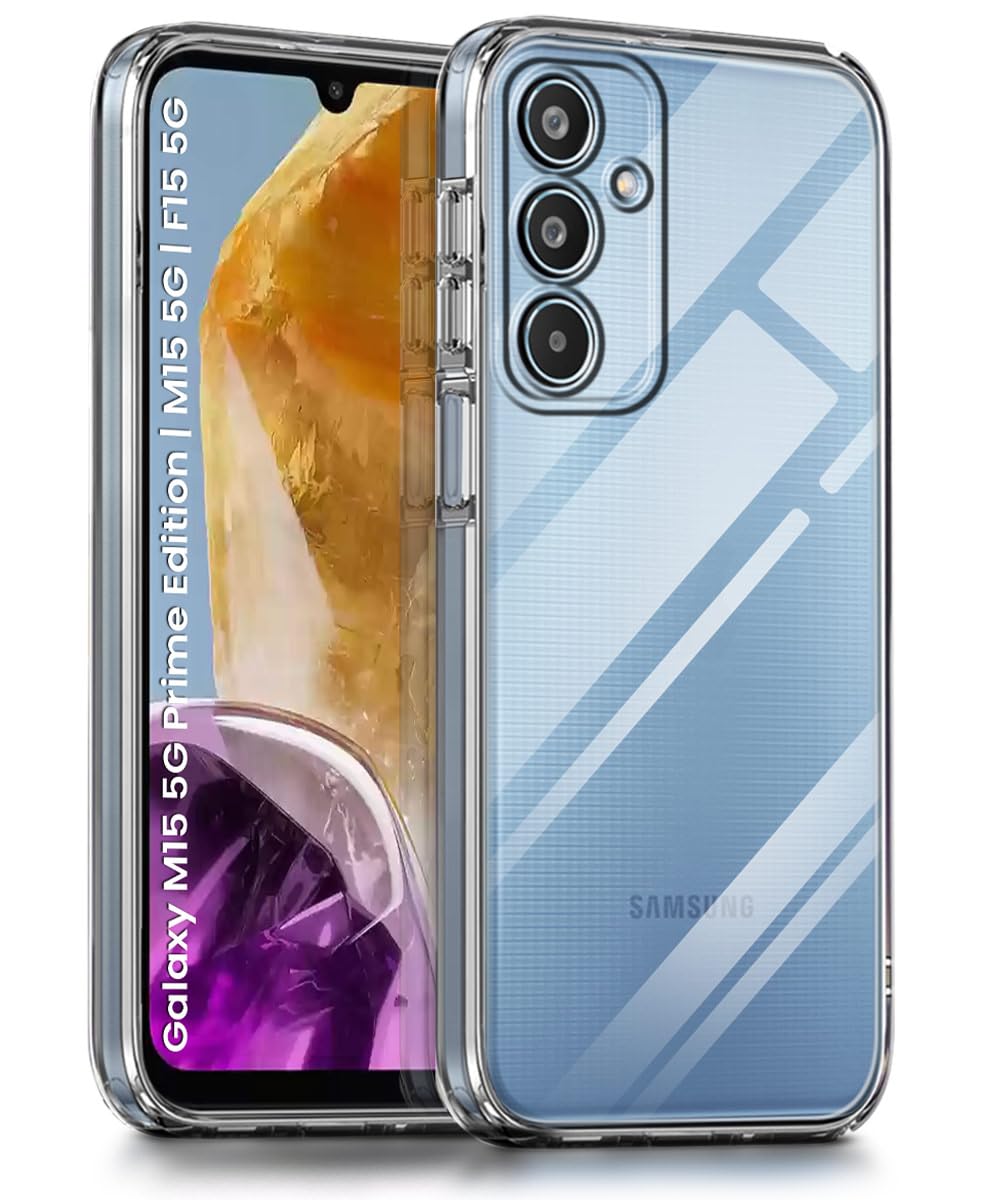 WOW IMAGINE Ultra-Hybrid Clear Back Case Cover for Samsung Galaxy M15 5G Prime Edition | M15 5G | F15 5G | Sleek Hard Back | Cushion Edge Shockproof Drop & Camera Protection Bump – Transparent
