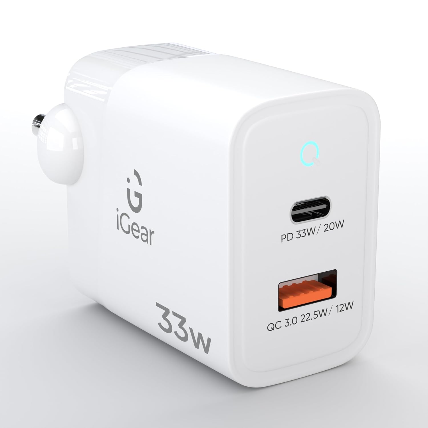 iGear Core 33: 33W Fast Charger, USB Type-C PD and Q.C 4.0 + PPS, Dual Port Output, Multi-Layer Protection, iPad, MacBook, Also Compatible with iPhone, Samsung and Other Smart Phones iGear Core 33: 33W Fast Charger, USB Type-C PD and Q.C 4.0 + PPS, Dual Port Output, Multi-Layer Protection, iPad, MacBook, Also Compatible with iPhone, Samsung and Other Smart Phones