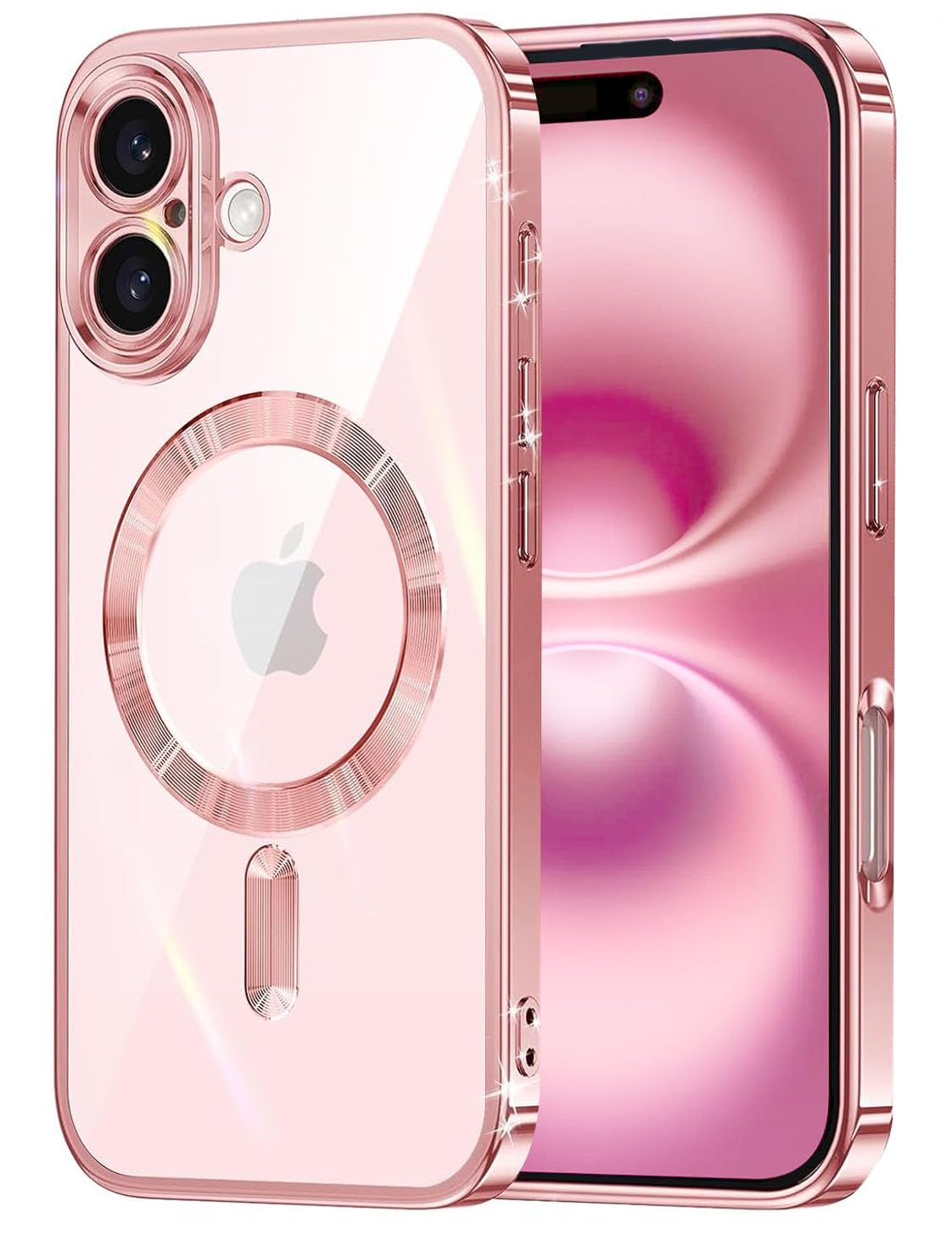 mobistyle Designed for iPhone 16 Luxury Electroplating Case [Magnetic Mag-Safe] [Integrated Lens Protection] Back Cover Case for iPhone 16 (Meg-Safe Pink)