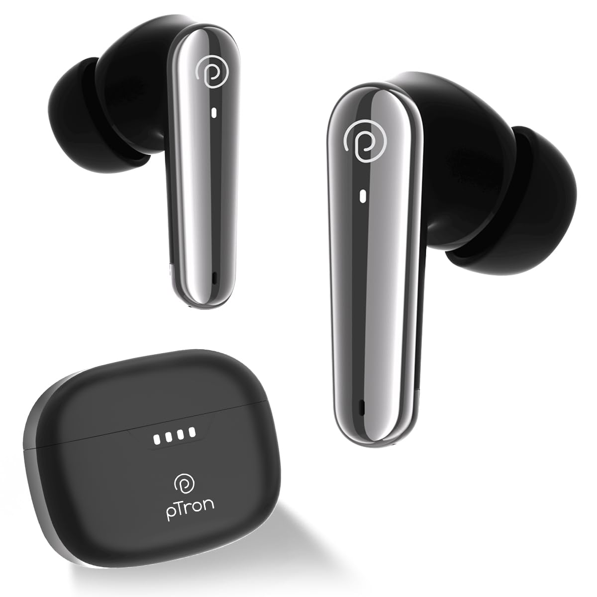 pTron Basspods Tour TWS Earbuds with 3D AudioScape, 45Hrs Playtime, TruTalk AI-ENC Calls, 50ms Low Latency Sync, BT v5.3, Type-C Fast Charging, Voice Asst. & IPX5 Water Resistant (Black)