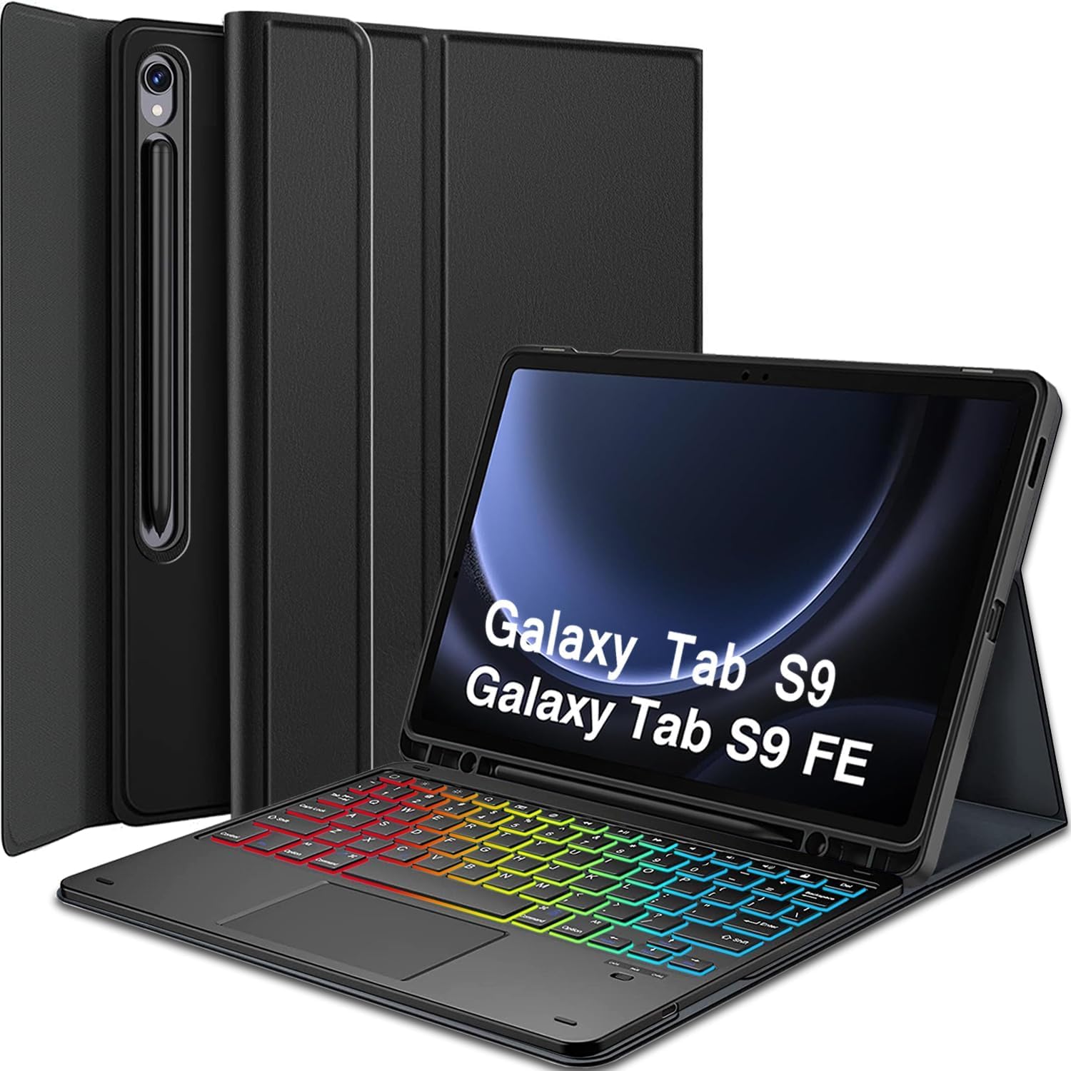 typecase Keyboard Case for Samsung Galaxy Tab S9 (11 Inch) & S9 FE (10.9 Inch)- SM-X710/X716B/X510/X516B with 7-Color Backlits & Trackpad, Pen Holder, Detachable Wireless Bluetooth Keyboard Cover