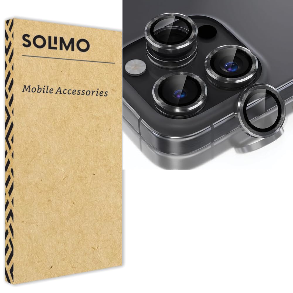 Amazon Brand – Solimo Tempered Glass Camera Lens Protector for iPhone 16 Pro Max (Black)