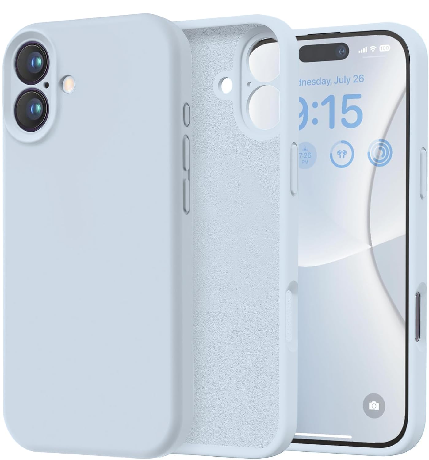 DIZORO Compatible for iPhone 16 Case 6.1, Slim Liquid Silicone 3 Layers Full Covered Soft Gel Rubber Phone Case Protective Cover 6.1 Inch – Ice Blue