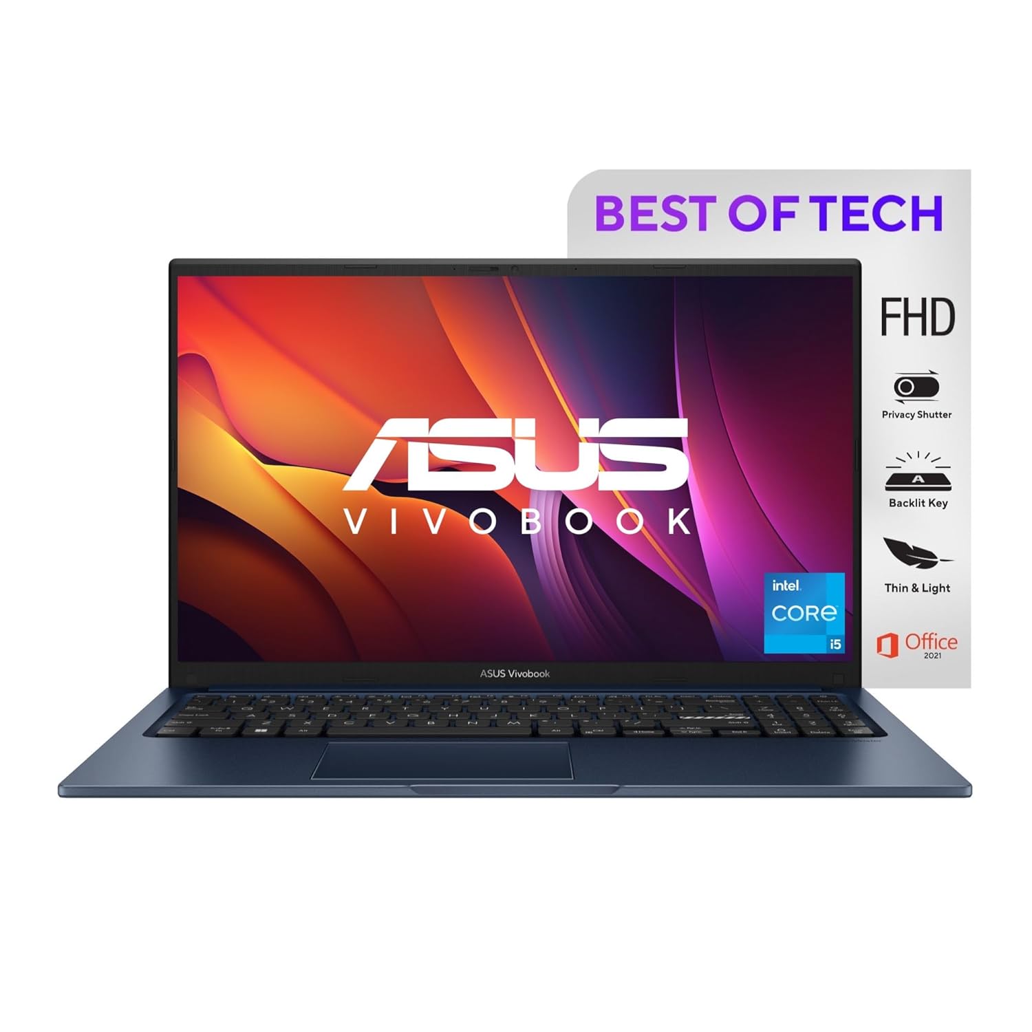 ASUS Vivobook 15, Intel Core i5-1235U 12th Gen, 15.6″ (39.62 cm) FHD, Thin and Light Laptop (8GB RAM/512GB SSD/Windows 11 Home/Office 2021/Backlit Keyboard/Quiet Blue/1.7 kg), X1504ZA-NJ521WS