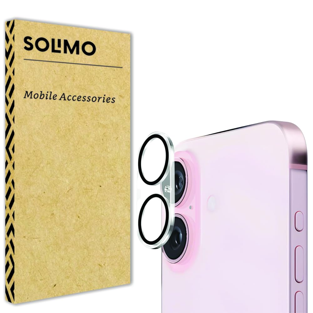 Amazon Brand – Solimo Tempered Glass Camera Lens Protector for iPhone 16 Plus| 9H Rated Hardness | Aviation Aluminium Camera Protection | 99.99% Transparent
