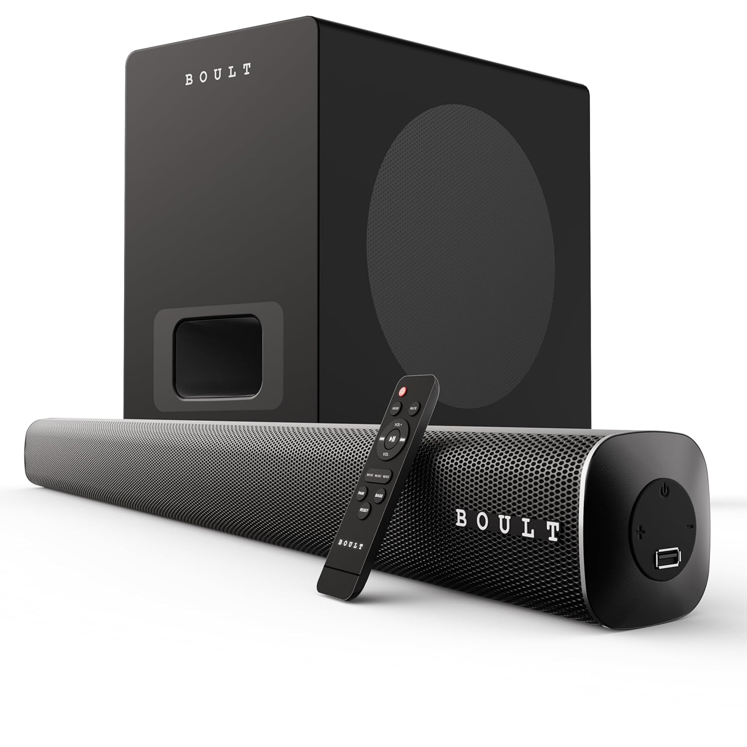 Boult Just Launched X120 2.1 Channel Bluetooth Soundbar with BoomX Subwoofer, 120-Watt Output Surround Sound, EQ Modes, Remote Accessibility, USB/HDMI/AUX & Optical Fiber Connectivity Sound bar for TV