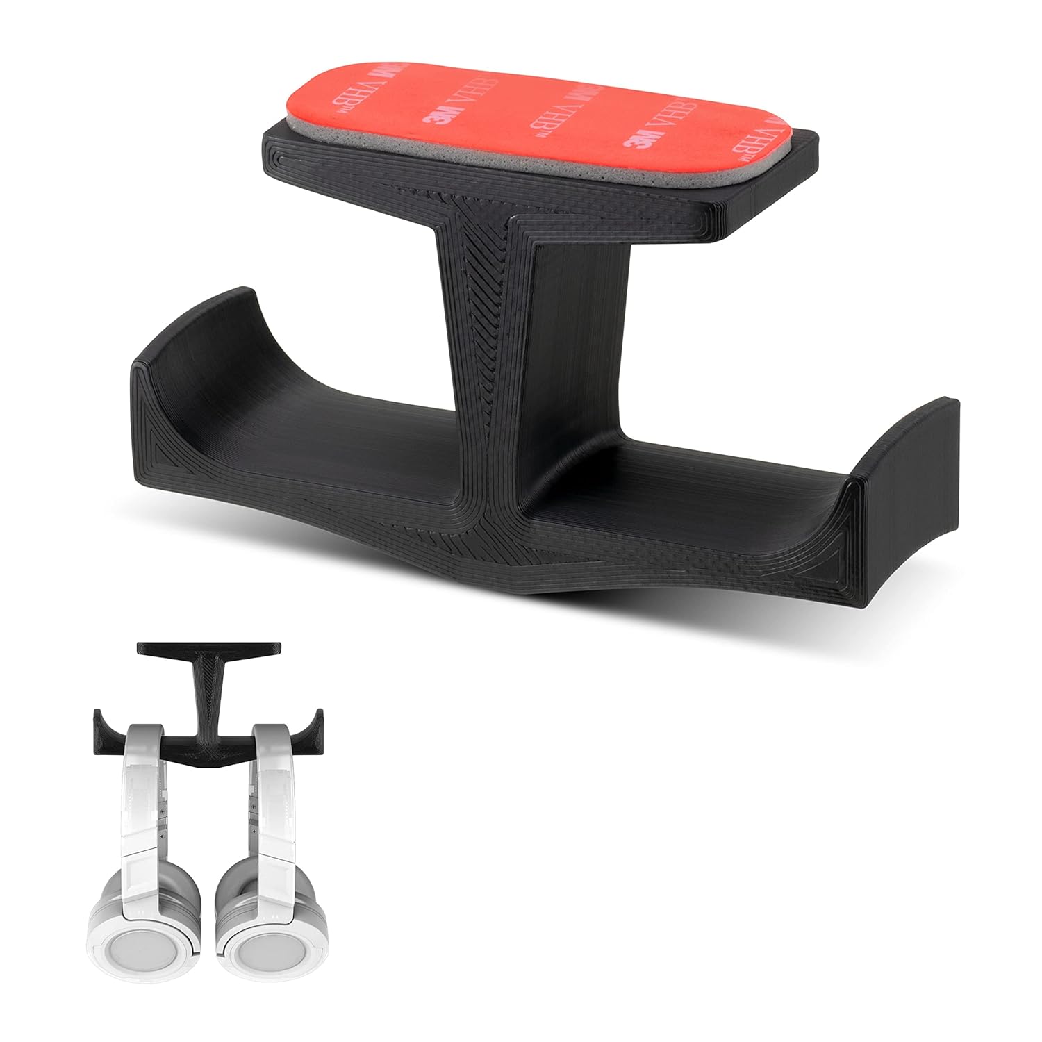 Brainwavz BigT Dual Headphone Stand, Under Desk Hanger for Headphones, Gaming Headsets, Mobiles Accessories, Stick On, No Screws, Black