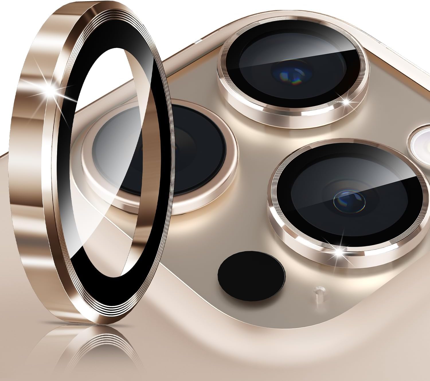 DIZORO Camera Lens Protector Compatible for iPhone 16 Pro/iPhone 16 Pro Max, [Anti-Scratch] Premium Tempered Glass Metal Case Film Aluminum Alloy Lens Ring Cover -DESERT TITANIUM