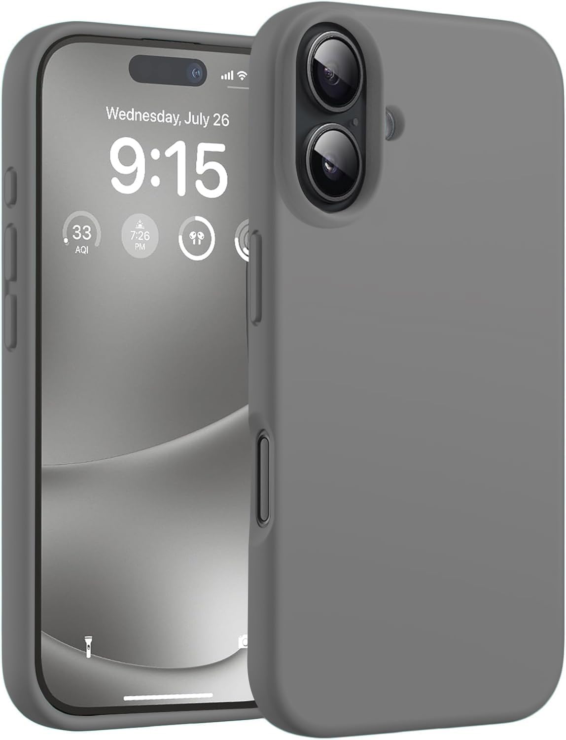 DIZORO Compatible for iPhone 16 Case 6.1, Slim Liquid Silicone 3 Layers Full Covered Soft Gel Rubber Phone Case Protective Cover 6.1 Inch – Dark Grey