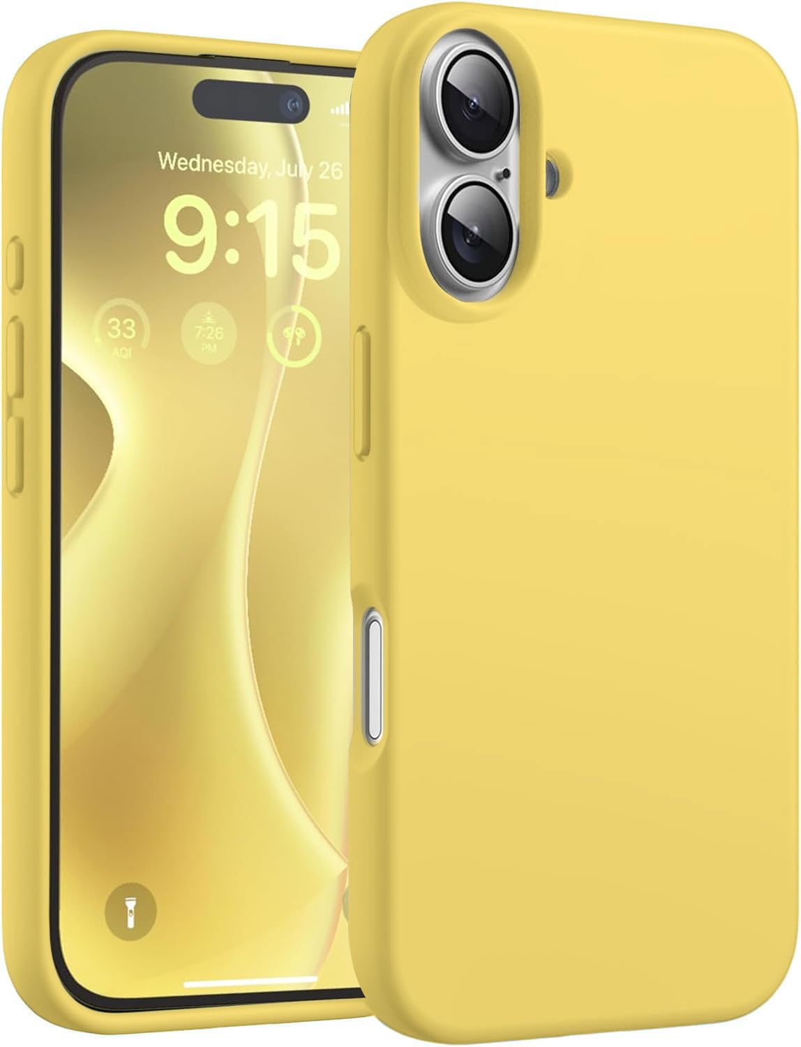 DIZORO Compatible for iPhone 16 Case Slim Liquid Silicone 3 Layers Full Covered Soft Gel Rubber Phone Case Protective Cover 6.1 Inch – Yellow