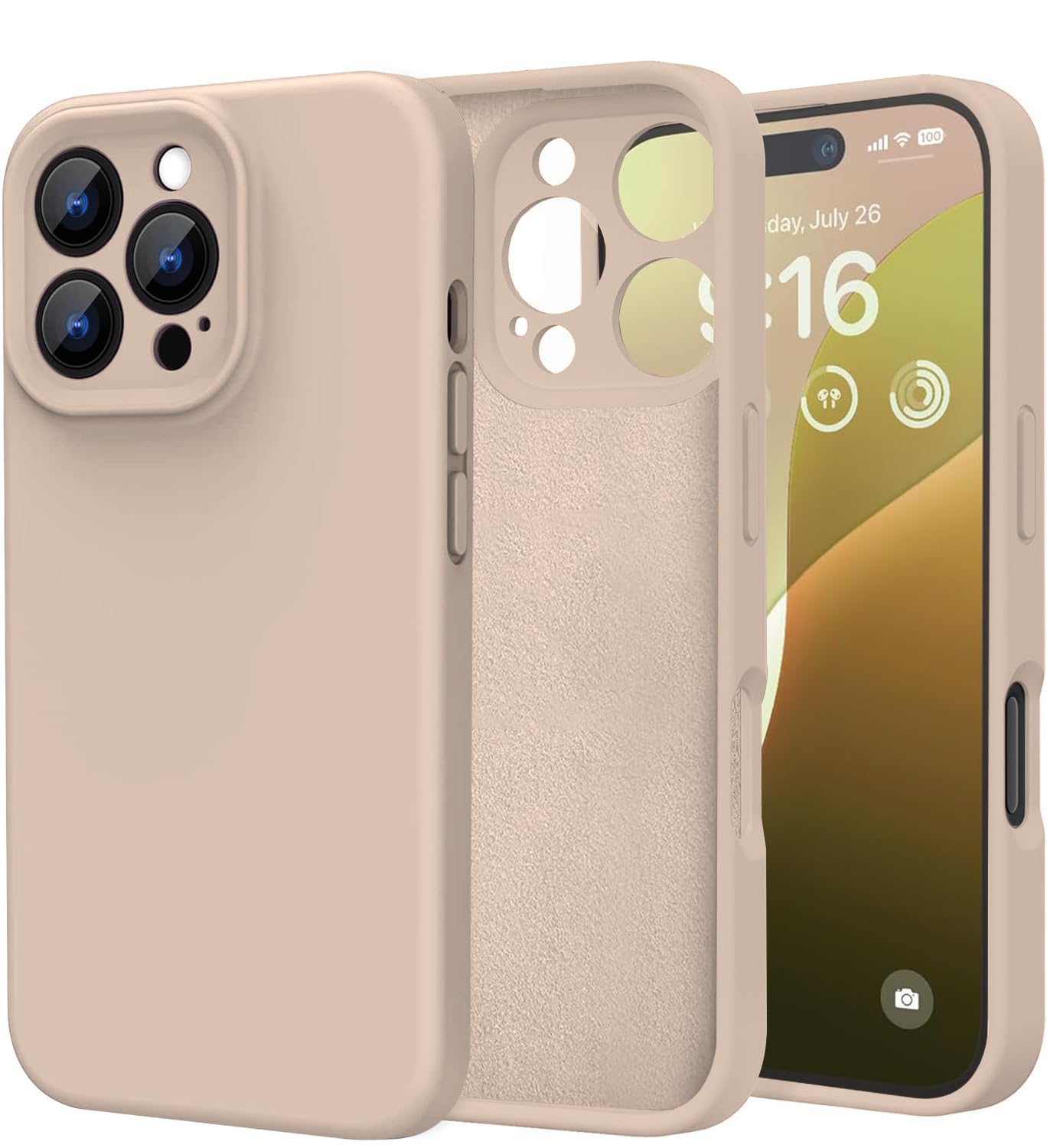 DIZORO Compatible for iPhone 16 Pro Camera Protection Case 6.3, Slim Liquid Silicone 3 Layers Full Covered Soft Gel Rubber Phone Case Protective Cover 6.3 Inch – (Light Brown)