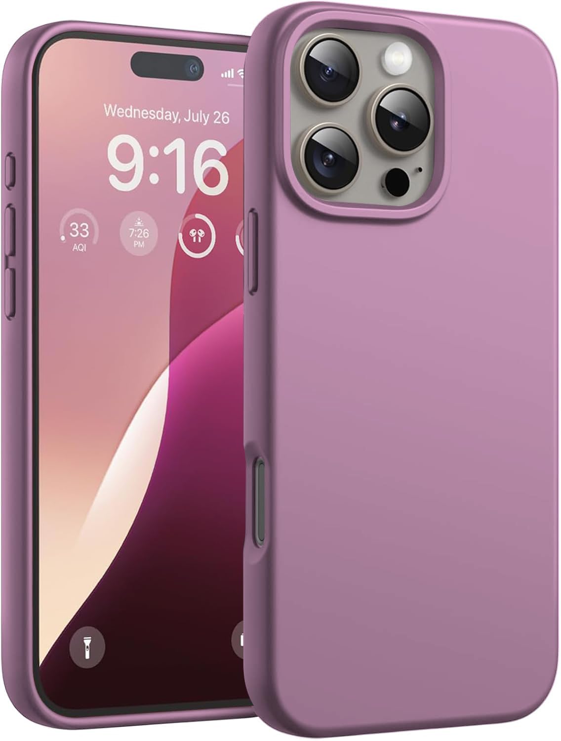 DIZORO Compatible for iPhone 16 Pro Max Case Slim Liquid Silicone 3 Layers Full Covered Soft Gel Rubber Phone Case Protective Cover 6.9 Inch – Lilac