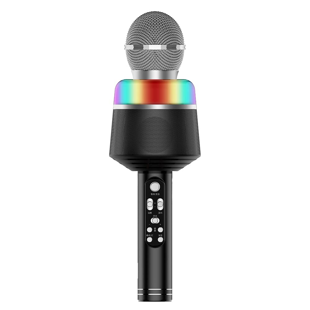 Drumstone 3 in 1 Wireless Microphone Portable Handheld Mic Speaker Adjustable LED Lights Home Party Birthday BT Microphone USB Rechargeable for Smartphones PC