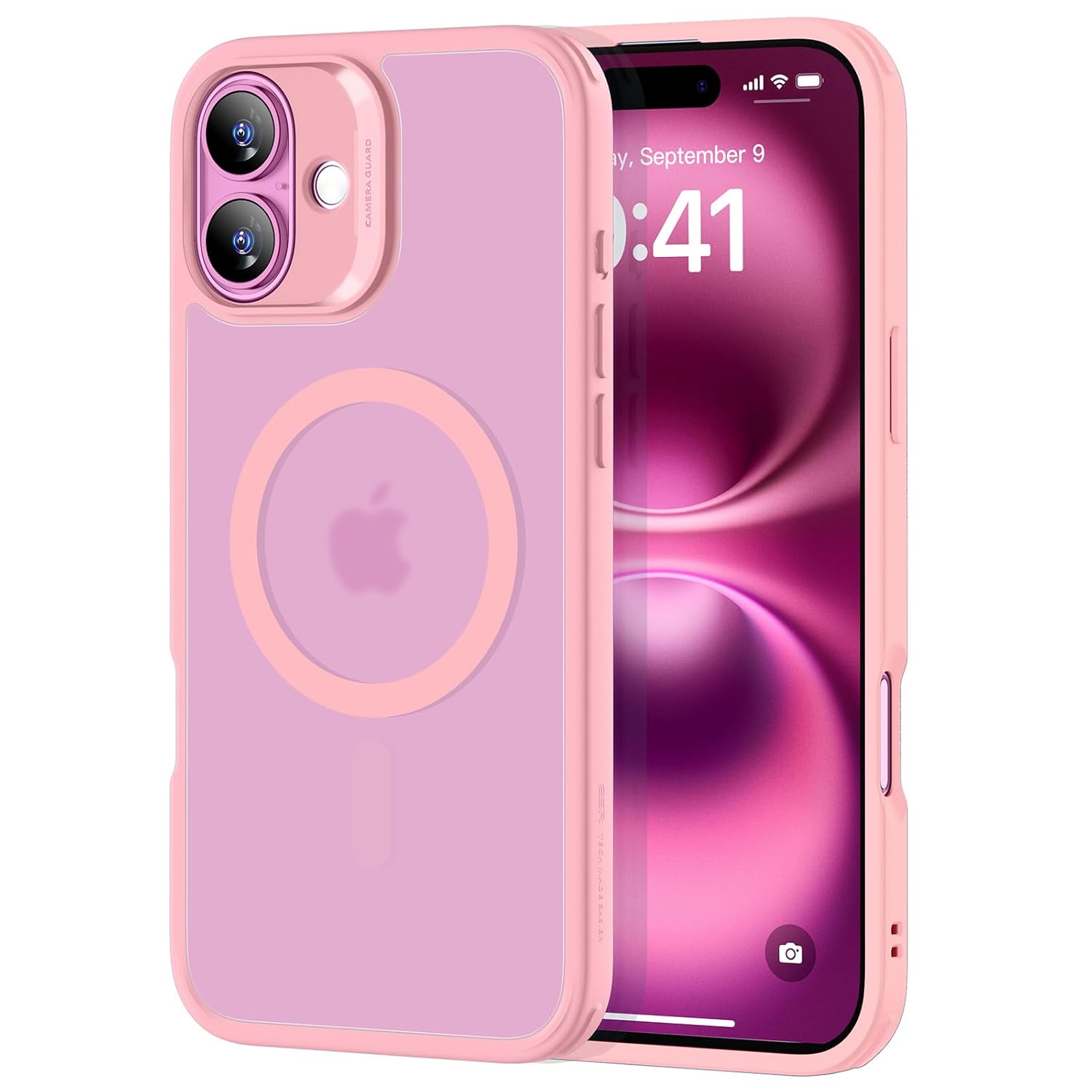 ESR for iPhone 16 Case, Compatible with MagSafe, Shockof Military-Grade tection, TPU, Magnetic Phone Case for iPhone 16, Classic Hybrid Case (HaloLock), Frosted Pink