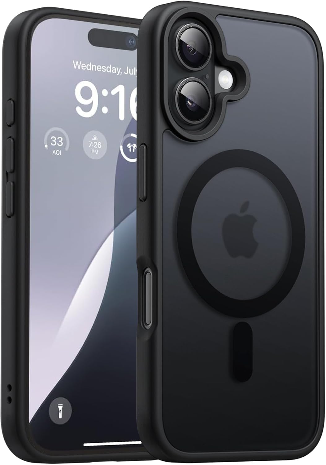 Elzzi Magnetic Guard Designed for iPhone 16 Case Translucent Matte Hard PC + TPU Back Cover [Compatible with MagSafe] Anti-Scratch Shockproof Phone Case (6.1 Inch, Black)