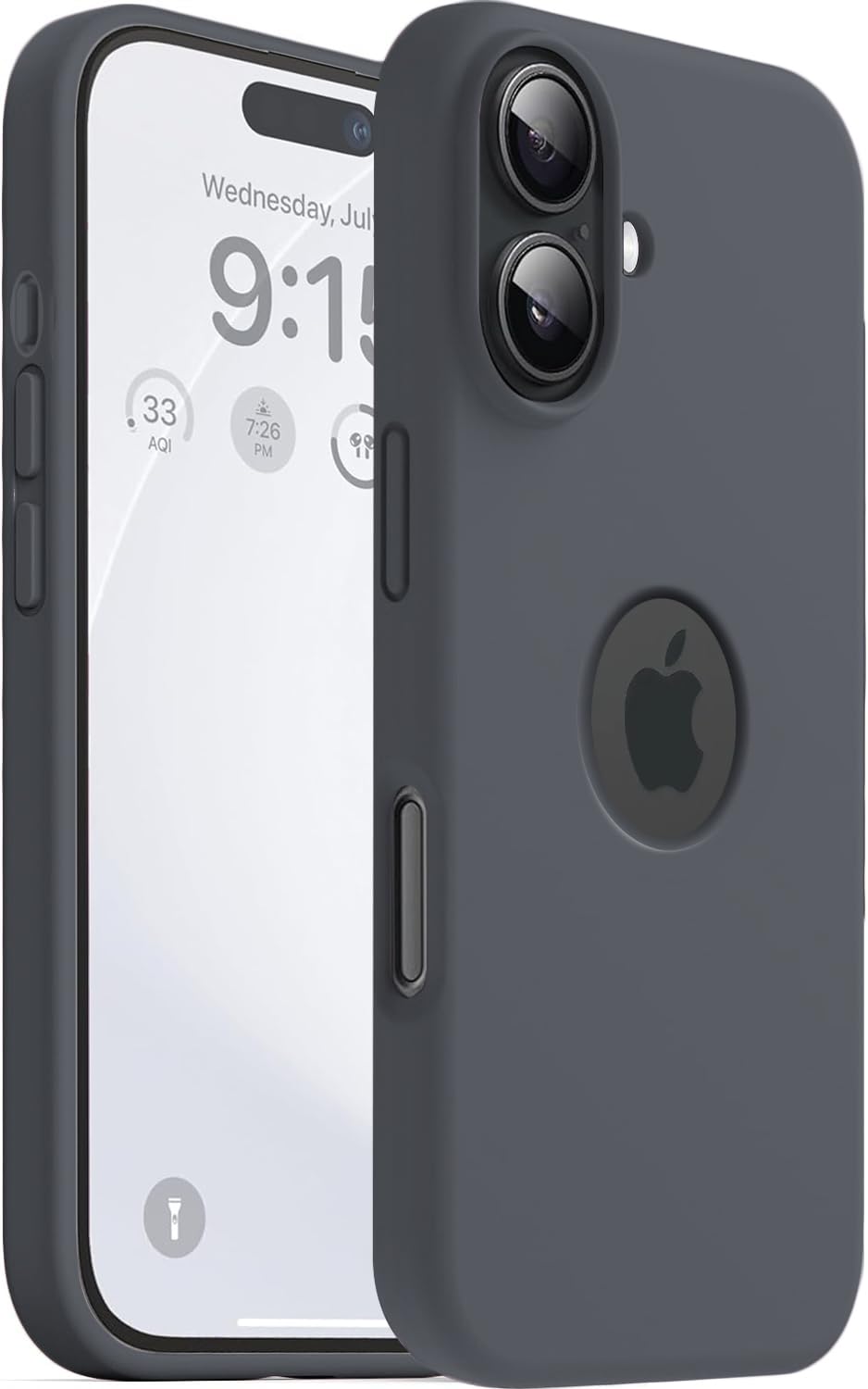 Elzzi Microfiber Logo Cut Cover Compatible for iPhone 16 Case Liquid Silicone Cases Full Body 4 Layer Protective Covers Shockproof Back Cover with High Raised Camera Lips (6.1 inch, Dark Grey)