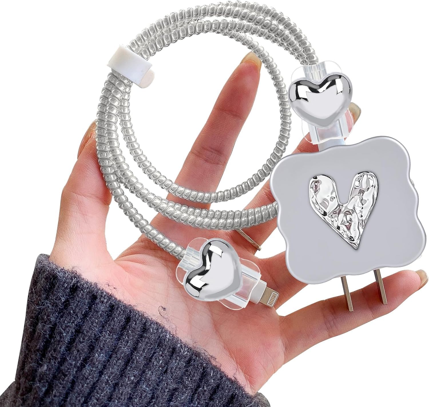 FACTOTECH Protective Charger Case for iPhone 18W 20W iPhone 16 15 14 13 12 11 Pro Max Charging Cable Charger Protective Cover Data Cable Protective Sleeve(Plating Heart)