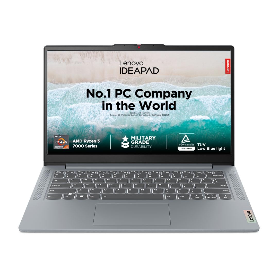Lenovo IdeaPad Slim 3 AMD Ryzen 3 7320U 14″ FHD Thin and Light Laptop (8 GB/512GB SDD/Windows 11 Home/Office Home & Student 2021/1Yr ADP Free/Arctic Grey/1.37Kg), 82XN006JIN