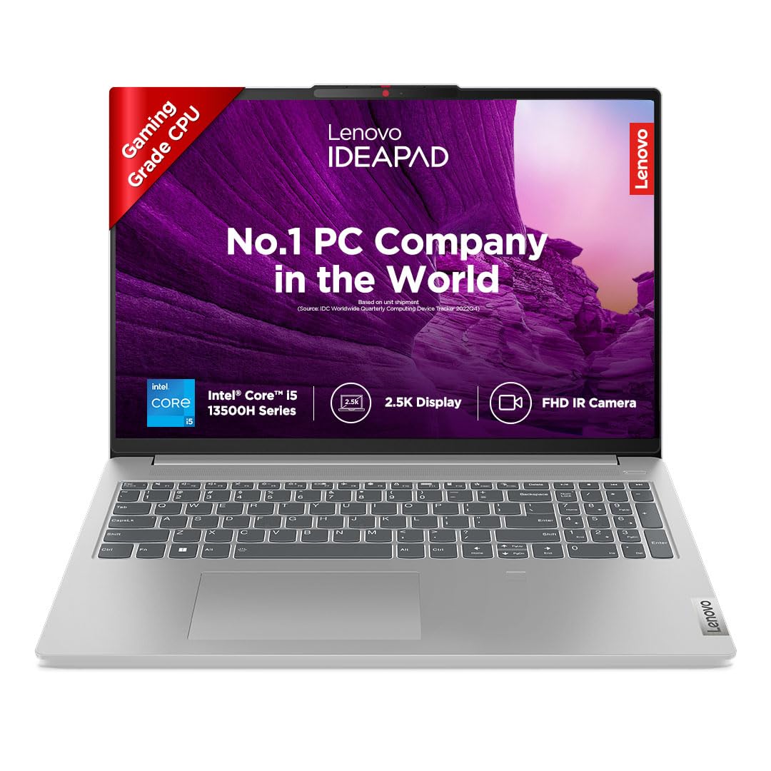 Lenovo IdeaPad Slim 5 13th Gen Intel Core i5 13500H 16″ (40.6cm) 2.5K IPS 350Nits Laptop (16GB/1TB SSD/Win 11/Office 2021/Backlit KB/FHD 1080p Camera/Alexa/3 Month Game Pass/Grey/1.89Kg), 82XF0077IN