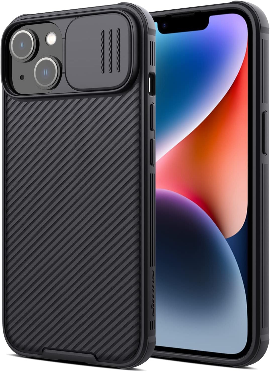 Nillkin® Classic Series Compatible for iPhone 14/13 Case with Camera Cover, [Camera Lens Protector] [Scratch-Resistant] [360 Full Protection] Shockproof Slim Phone Case (Black, 14/13)