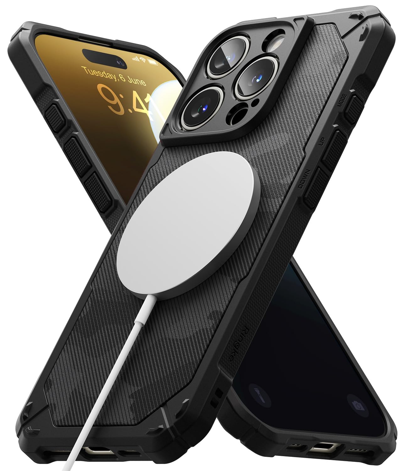 Ringke Rugged Gear Magnetic Compatible with iPhone 16 Pro Max Case Cover [Strong Magnet] Flexible Durable Anti-Slip TPU Shockproof Bumper Full Protection iPhone 16 Pro Max Back Cover – Camo Black