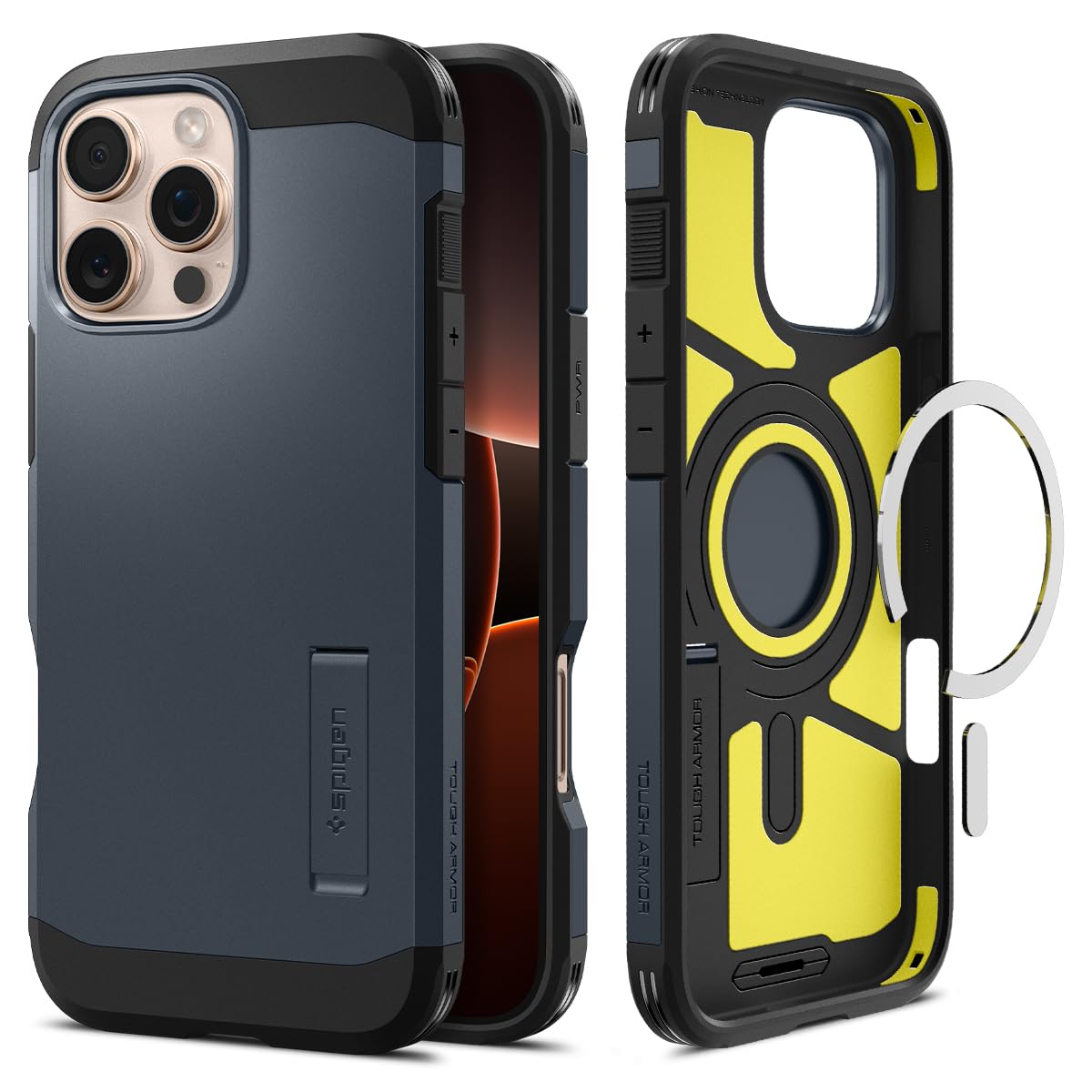 Spigen Tough Armor(Ai) Magfit Back Cover Case Compatible with iPhone 16 Pro (TPU + Poly Carbonate | Metal Slate)