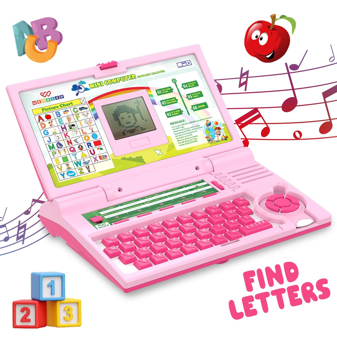Wembley Educational Laptop for Kids Toys for 2-5 Years Learning Activity Computer Toys for 3 Years Old Boy Learn Alphabet, Letter, Words, Games, Mathematics, Music, Logic Memory Tool