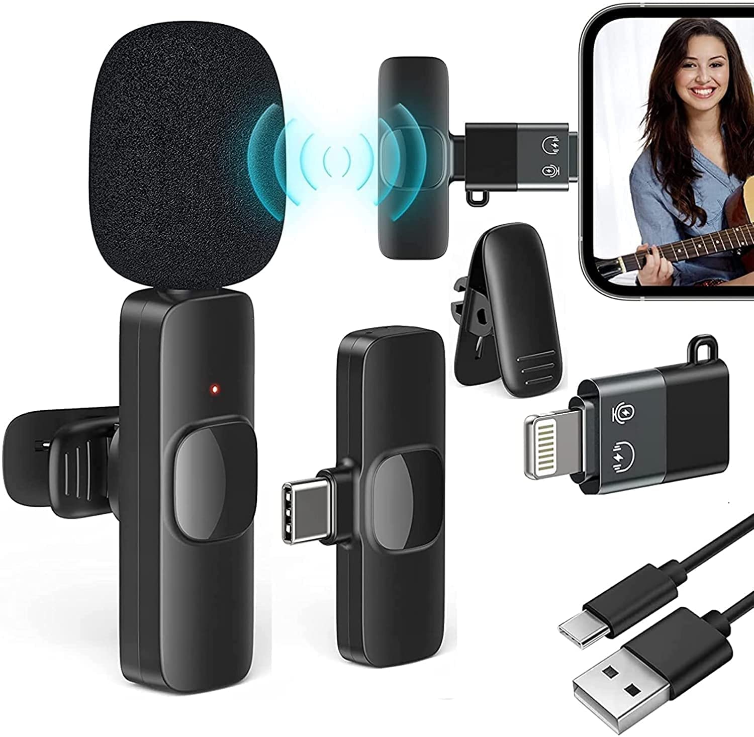 ZINGYOU Wireless Microphone Noise Cancellation with Charging Case Compatible with Type-C Android & iPhone Dual Channel Lavalier Microphone for Youtubers Video Recording Live Stream (K-8 MICC)