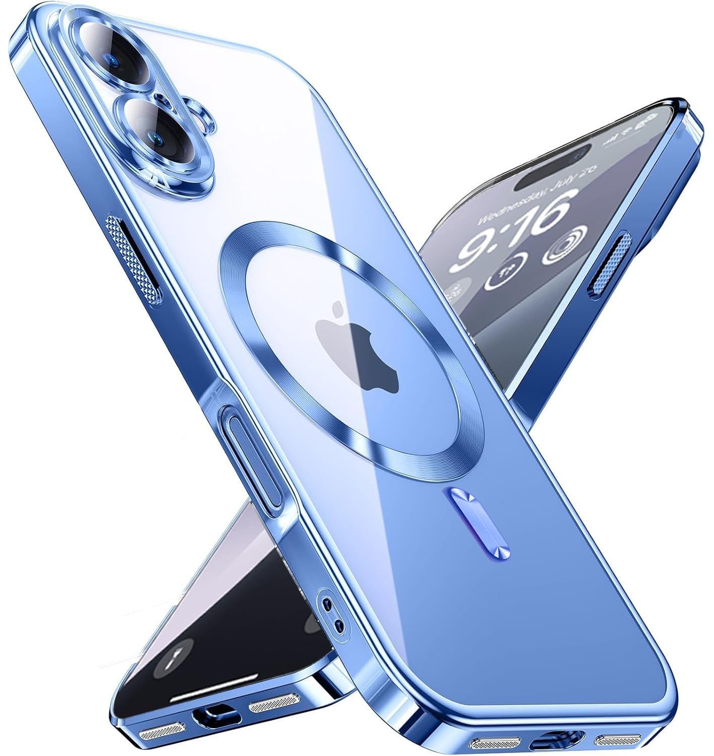 mobistyle Designed for iPhone 16 Plus Luxury Electroplating Case [Magnetic Mag-Safe] [Integrated Lens Protection] Back Cover Case for iPhone 16 Plus (Mega-Safe Blue)
