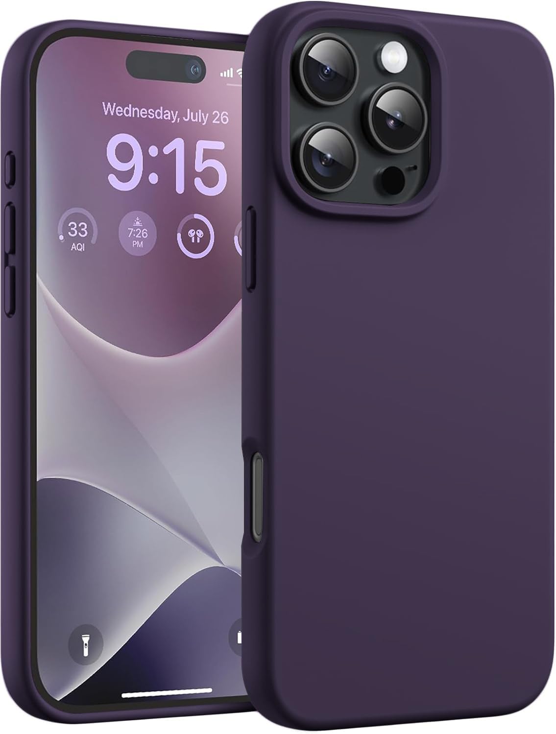 DIZORO Compatible for iPhone 16 Pro Case 6.3, Slim Liquid Silicone 3 Layers Full Covered Soft Gel Rubber Phone Case Protective Cover 6.3 Inch (Deep Purple)