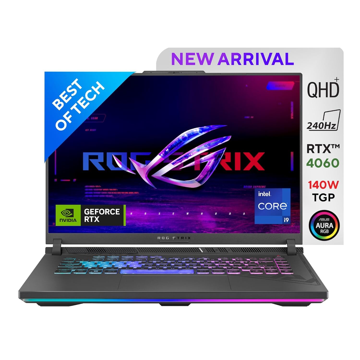ASUS ROG Strix G16 (2023) Gaming Laptop, 90WHr Battery, Intel Core i9-13980HX 13th Gen, 16″ QHD+ 240Hz, 8GB RTX 4060 (16GB/1TB SSD/Windows 11/Office 2021/4-Zone RGB/Grey/2.50 kg), G614JV-N414 (14 kg),