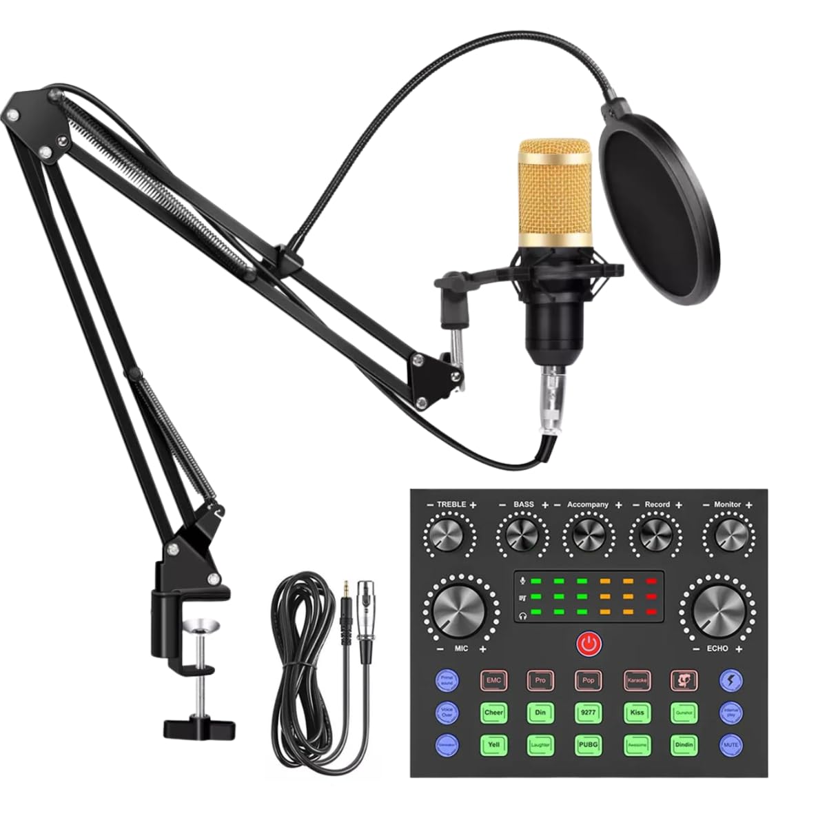 DEVICE OF URBAN INFOTECH BM800 Condenser Microphone with V8s Sound Card Audio Interface 3.5mm Jack Condenser Mic for SingingStudio Recording (V8 Sound Card with Mic Set)