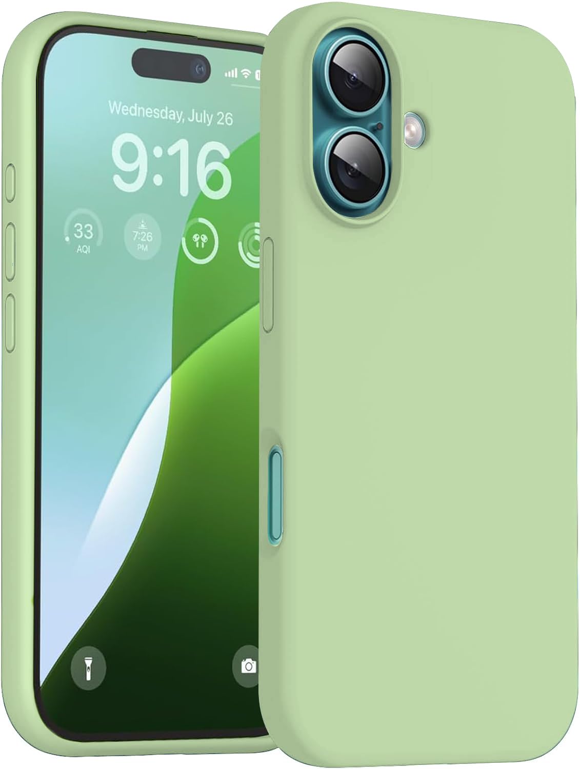 DIZORO Compatible for iPhone 16 Case Slim Liquid Silicone 3 Layers Full Covered Soft Gel Rubber Phone Case Protective Cover 6.1 Inch – Matcha Green