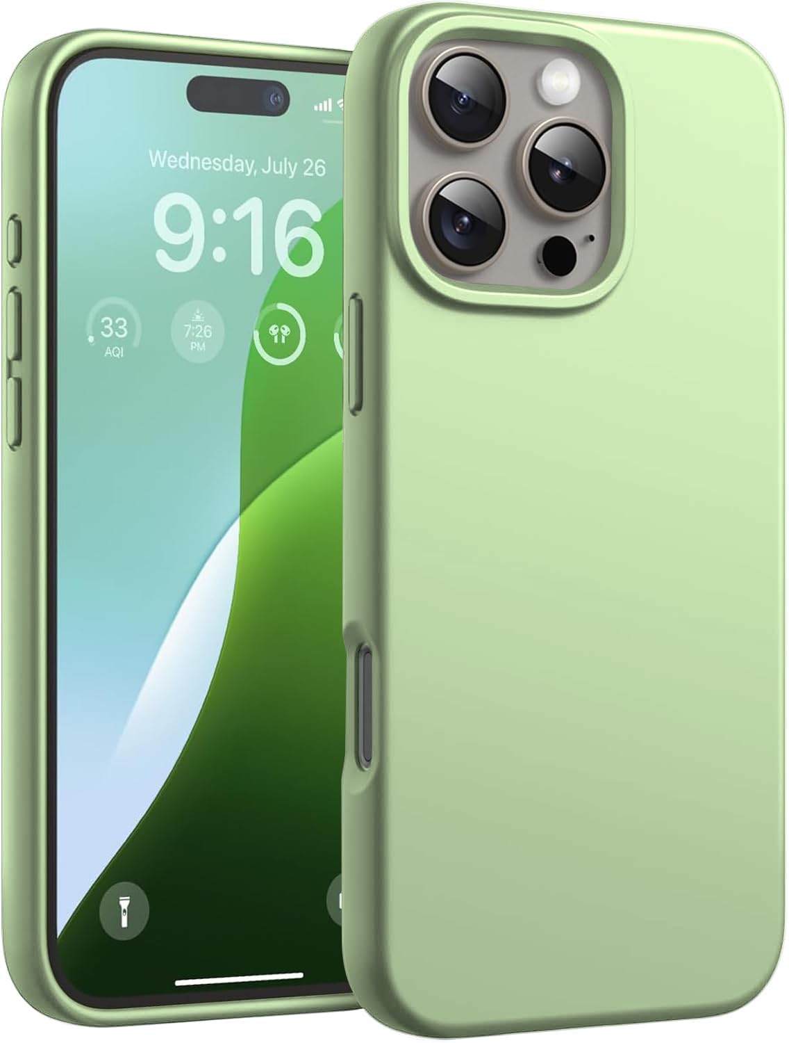 DIZORO Compatible for iPhone 16 Pro Case Slim Liquid Silicone 3 Layers Full Covered Soft Gel Rubber Phone Case Protective Cover 6.3 Inch – Matcha Green